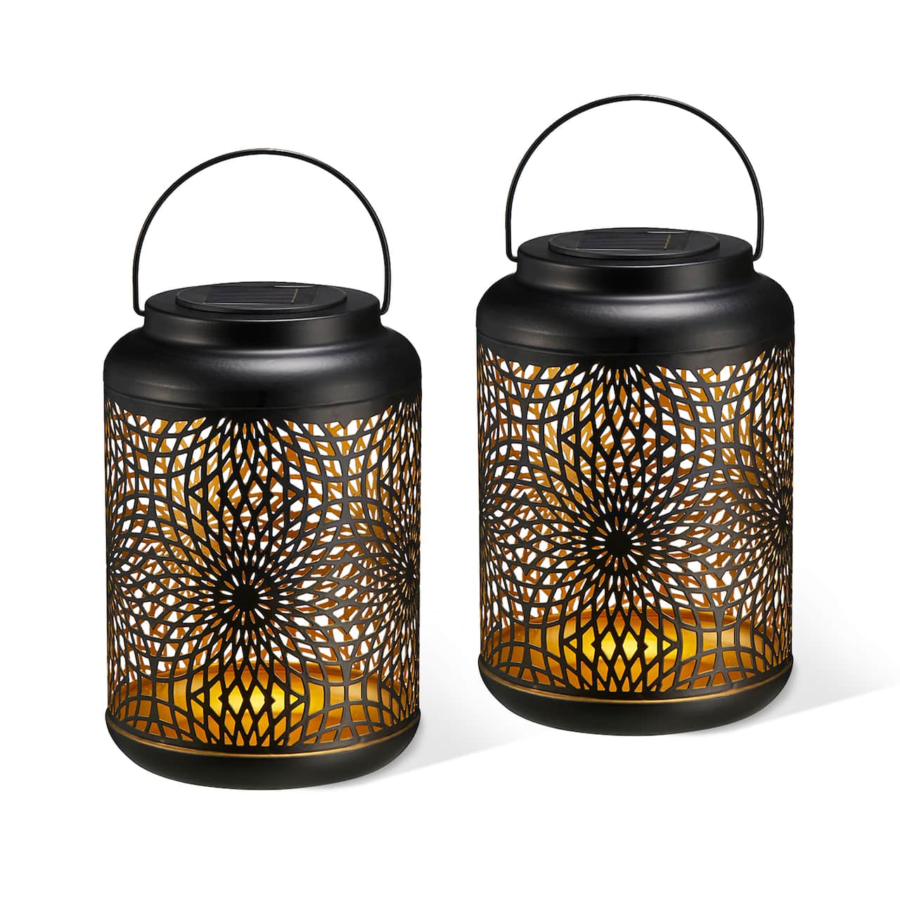Glitzhome® 8.75" Metal Cutout Solar Powered Hanging Lantern Set